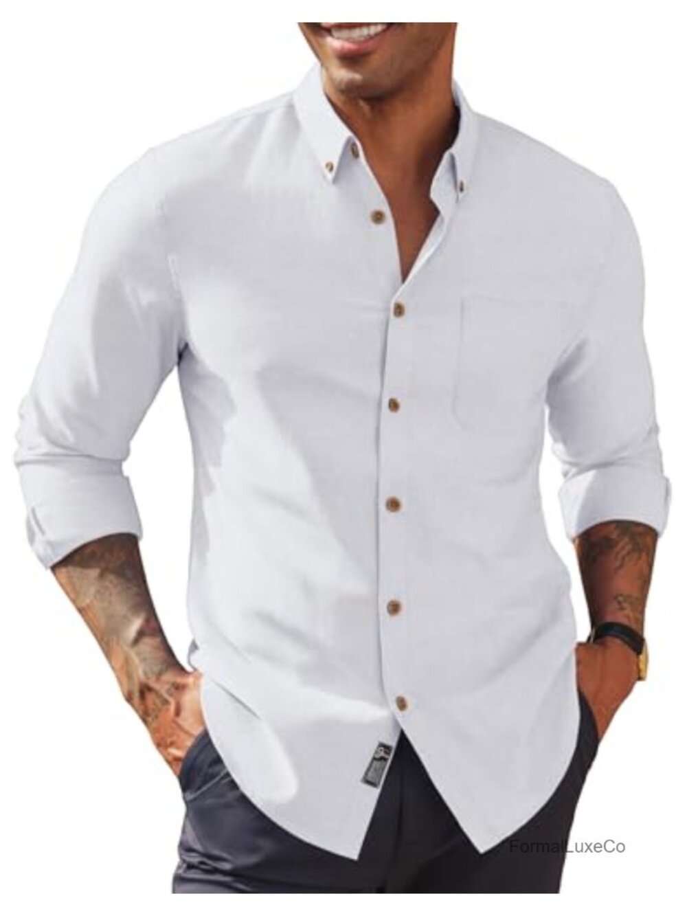 Mens Oxford Button Down Shirt Long Sleeve Regular Fit Cotton Blend